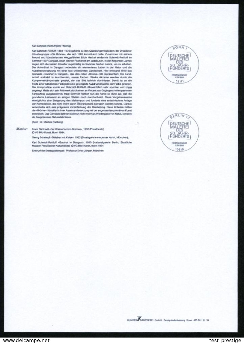 B.R.D. 1995 (Jan.) "Deutsche Malerei 20. Jhdt.", Kompl. Satz = 100 Pf. F. Radziwil ("Wasserturm Bremen") 200 Pf. G. Schr - Andere & Zonder Classificatie