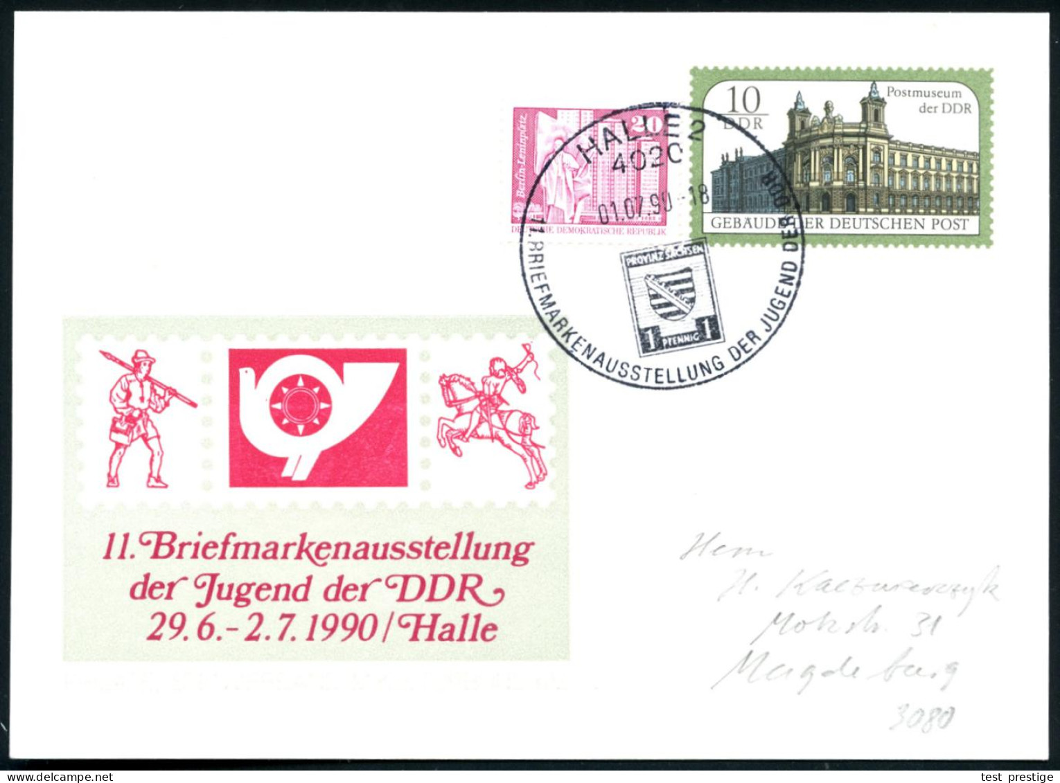 4020 Halle/ S. 1990 (1.7.) PP 10 Pf. Postmuseum: Postreiter = Kupferstich Von Dürer "Postreiter"+ 20 Pf. Dauerserie (Mi. - Autres & Non Classés