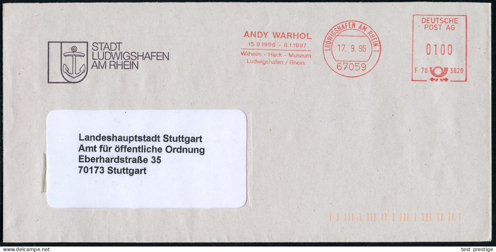 67059 LUDWIGSHAFEN AM RHEIN 1/ ANDY WARHOL/ ..Wilh.-Hack-Museum.. 1996 (17.9.) AFS Postalia "DEUTSCHE POST AG"  Mit Kenn - Otros & Sin Clasificación