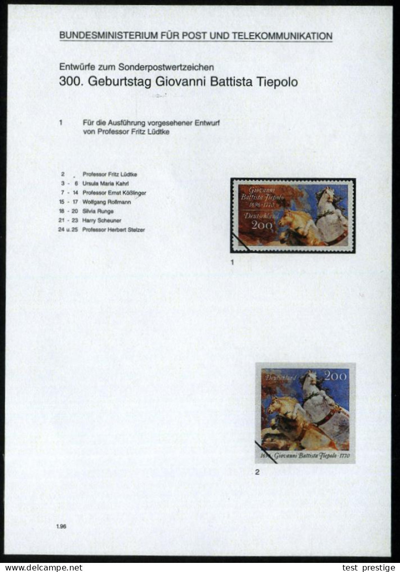 B.R.D. 1996 (Jan.) 200 Pf.  "300. Geburtstag G. B. Tiepolo", 25 Verschied. Color-Alternativ-Entwürfe D. Bundesdruckerei  - Otros & Sin Clasificación
