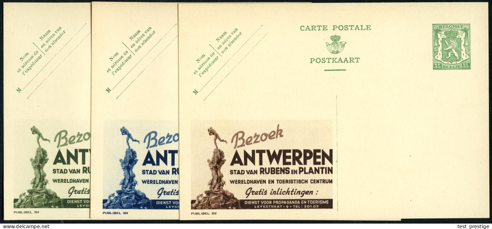 BELGIEN 1935 35 C. Reklame-P Grün: ANTWERPEN/ STAD VAN  R U B E N S   EN PLANTIN.. In 5 Farben, Kompl. Satz (Skulptur) P - Sonstige & Ohne Zuordnung