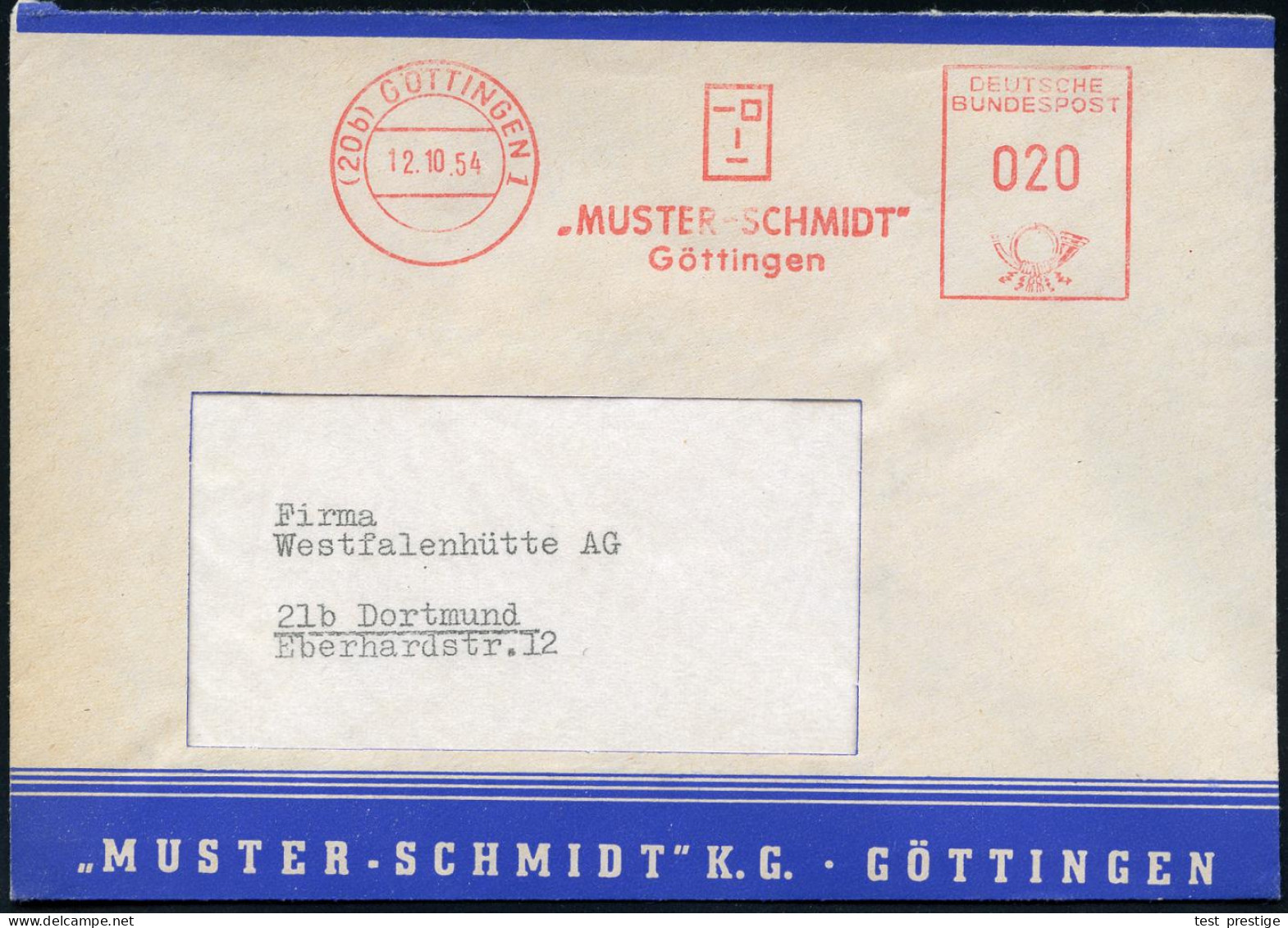 (20b) GÖTTINGEN 1/ "MUSTER-SCHMIDT".. 1954 (12.10.) AFS = Graphisches Gesicht Aus Geometrischen Formen Im Bauhaus-Stil , - Otros & Sin Clasificación