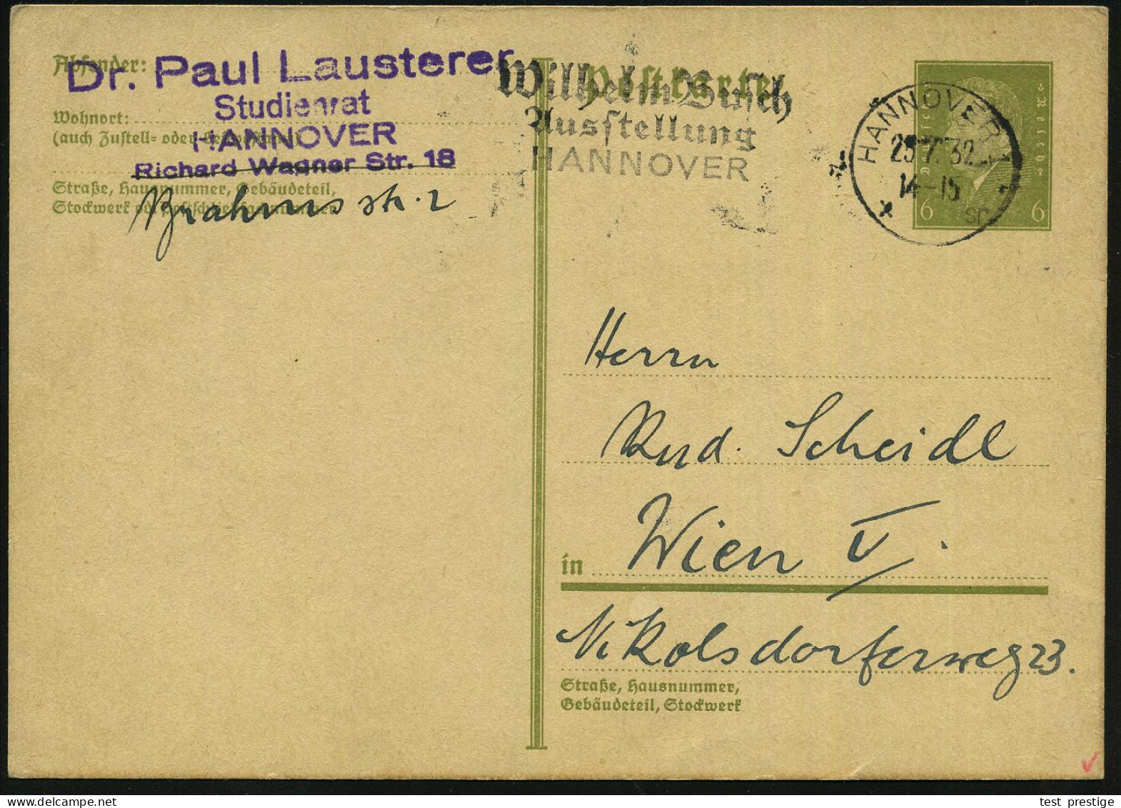 HANNOVER 1/ X Sr/ Wilhelm Busch/ Ausstellung 1932 (25.7.) Seltener MWSt  O H N E  Datumszeile (entfernt) Wegen Verlänger - Comics