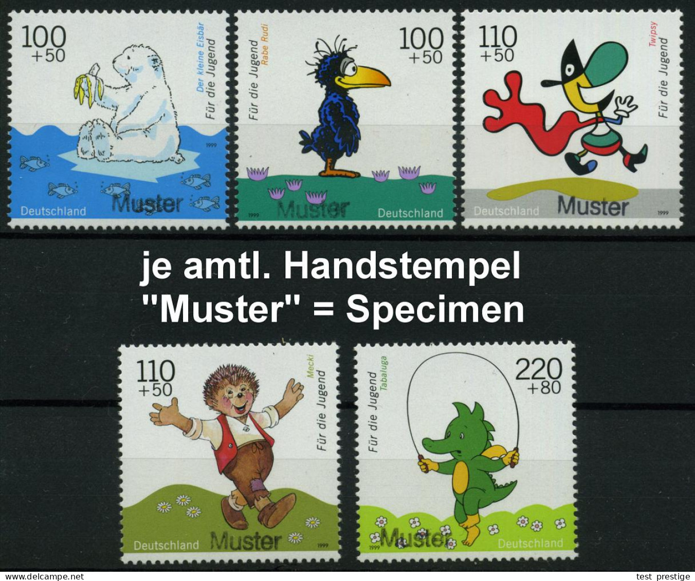 B.R.D. 1999 Jugendmarken, Kompl. Satz = Trickfilm- U. Comic-Figuren Alle Mit Amtl. Handstempel  "M U S T E R" , Postfr.  - Comics