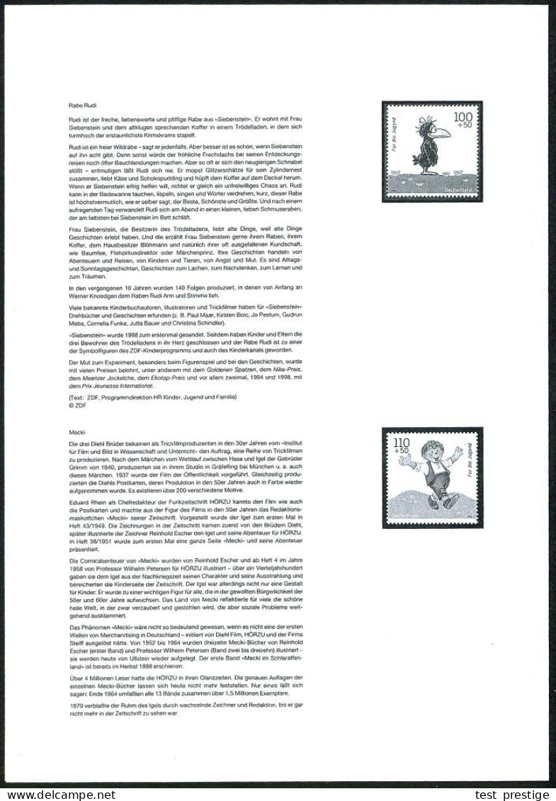 B.R.D. 1999 Jugendmarken, Kompl. Satz = Trickfilm- U. Comic-Figuren Alle Mit Amtl. Handstempel  "M U S T E R" , Postfr.  - Bandes Dessinées