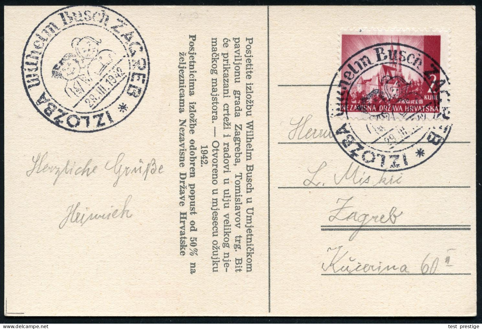 KROATIEN 1942 (29.3.) Seltener, Gesuchter SSt.: ZAGREB IZLOZBA/ Wilhelm Busch = "Max & Moritz" , Passender Wilhelm-Busch - Cómics