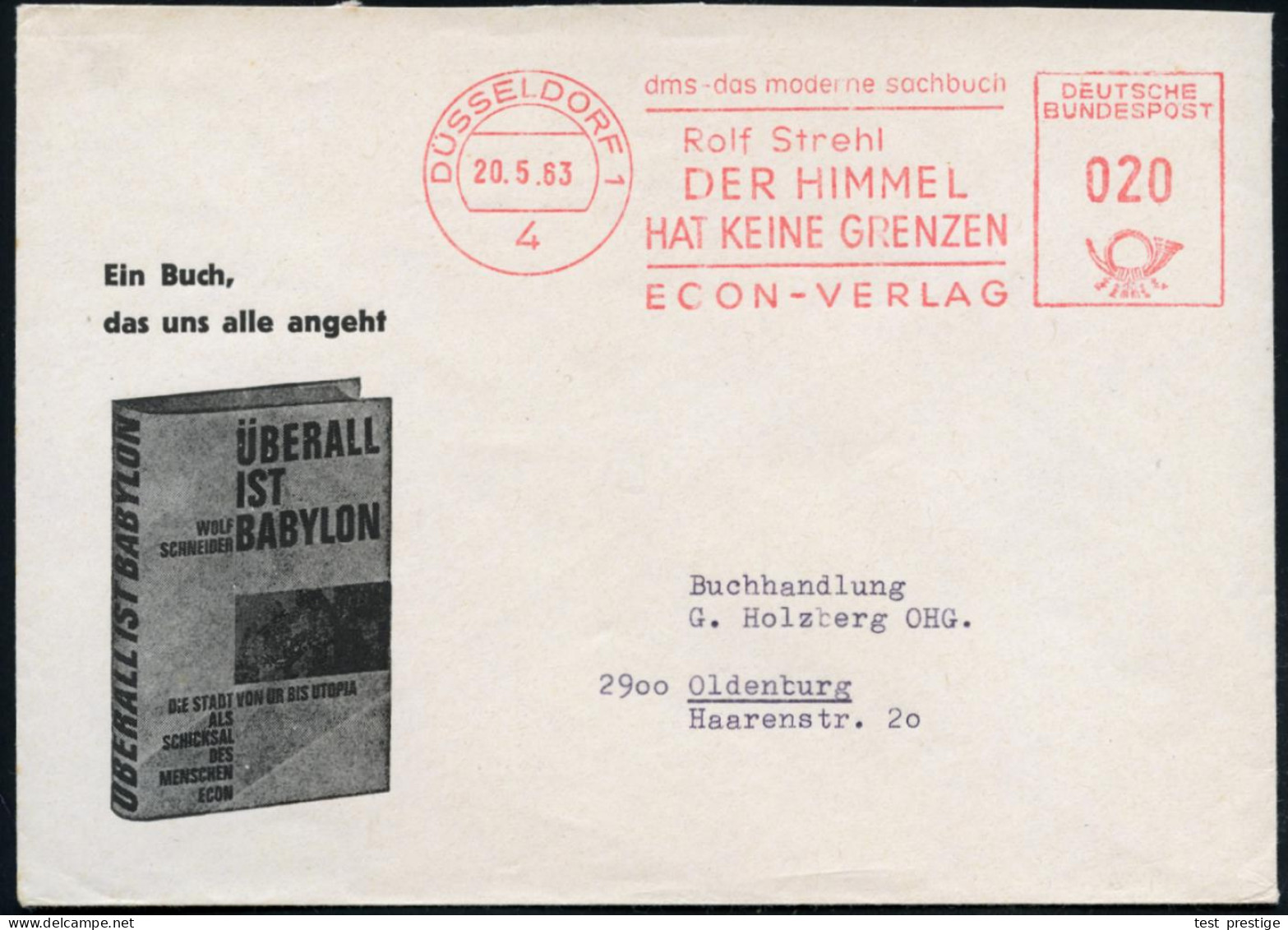 4 DÜSSELDORF 1/ ..Rolf Strehl/ DER HIMMEL/ HAT KEINE GRENZEN/ ECON-VERLAG 1963 (20.5.) Seltener AFS Auf Verlags-Reklame- - Writers