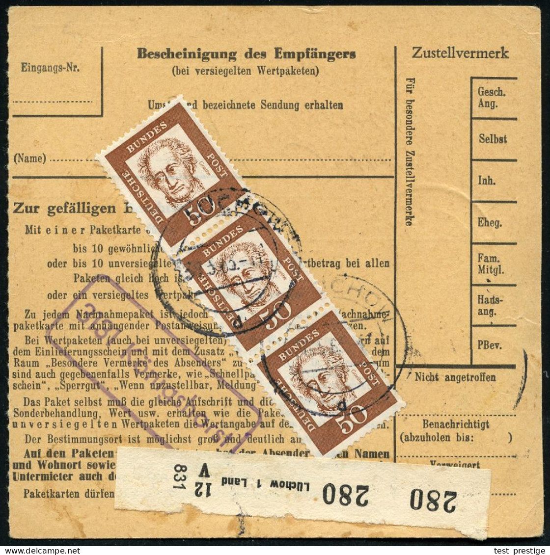 B.R.D. 1963 (30.8.) 50 Pf. Goethe, Reine MeF: Vertikales Paar (vs.) + Vertikaler 3er-Streifen (rs.) Aptierter 2K-Steg: L - Schrijvers