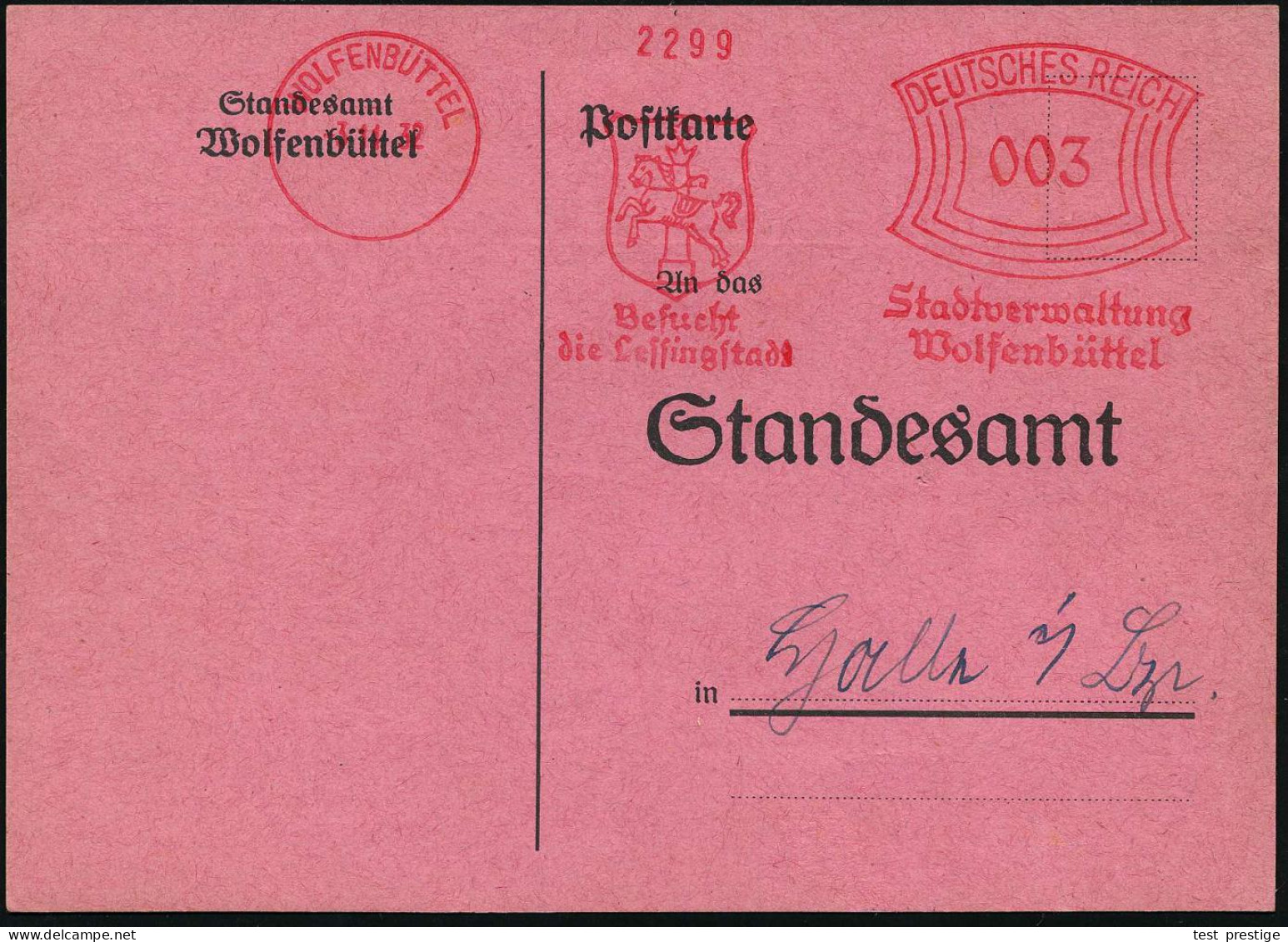 WOLFENBÜTTEL/ Besucht/ Die Lessingstadt/ Stadtverwaltung.. 1932 (3.11.) Seltener AFS Francotyp (Stadtwappen Mit Pferd) K - Teatro