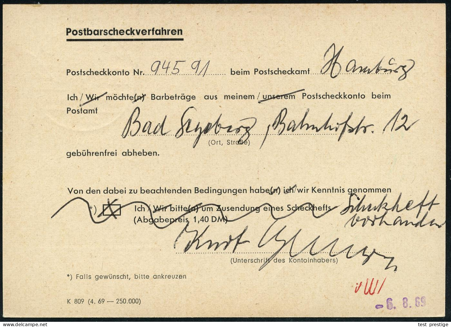 236 BAD SEGEBERG/ Karl-Mai-Spiele 1969 (21.7.) HWSt (Indianerkopf) Klar Auf Markenloser Postdienst-Kt.: Postscheckamt 2  - Ecrivains