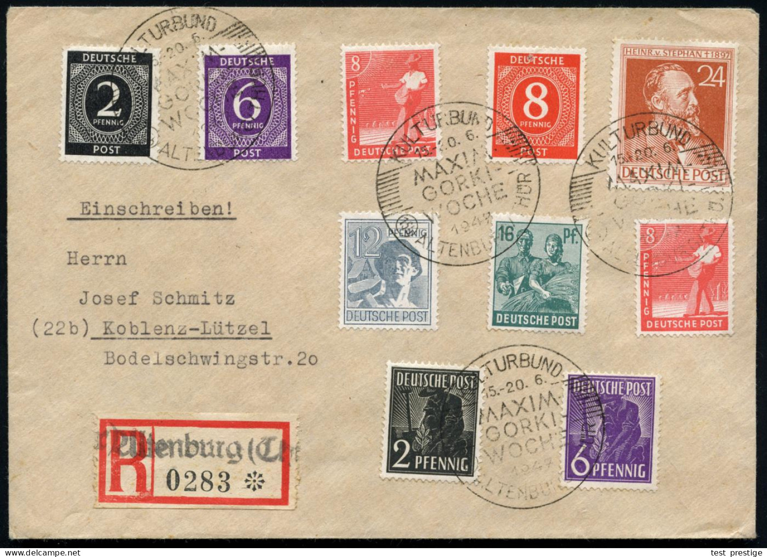 (15b) ALTENBURG-THÜR/ MAXIM-/ GORKI-/ WOCHE 1947 (Juni) SSt 4x (1x Teils Etw. Undeutl.) + Provis. RZ: Altenburg (Thür),  - Ecrivains