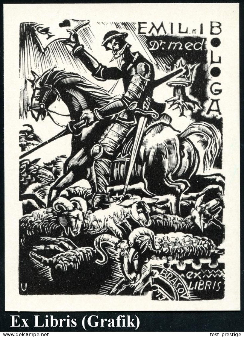 LETTLAND /  RUMÄNIEN 1973 Ex Libris Mit Don Quichotes Kampf Gegen Die Schafherde = Thema Aus Der Literatur Von Cervantes - Ecrivains