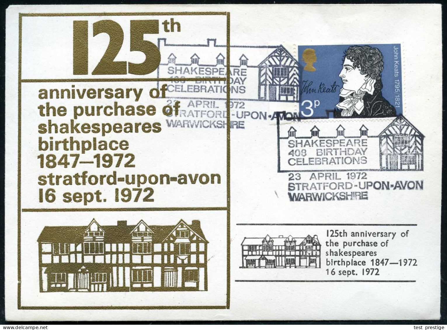 GROSSBRITANNIEN 1972/82 4 Verschiedene SSt. Bzw. MWSt Von London Bzw. Stratford Upon Avon Zum Thema Shakespeare , 4 Bele - Schriftsteller