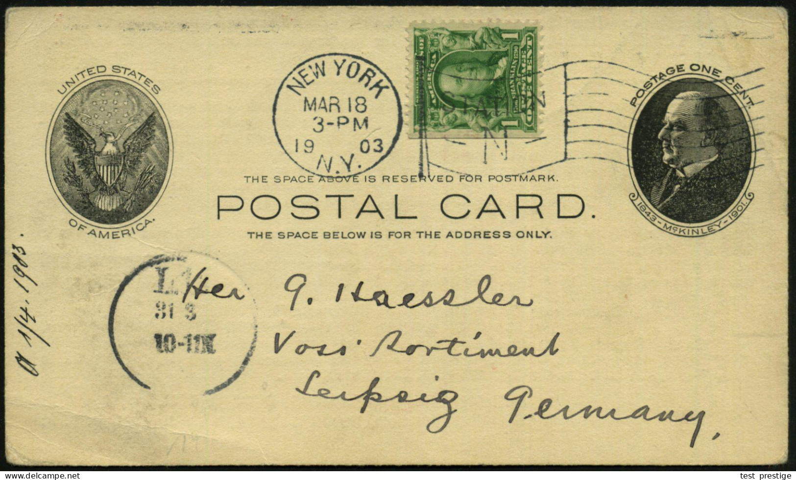 U.S.A. 1903 (18.3.) Reklame-PP 1 C. McKinley, Schw.: NEW YORK SHAKESPEARE SOCIETY / NEW SHAKESPEAREANA..THE SHAKESPEARE  - Schriftsteller