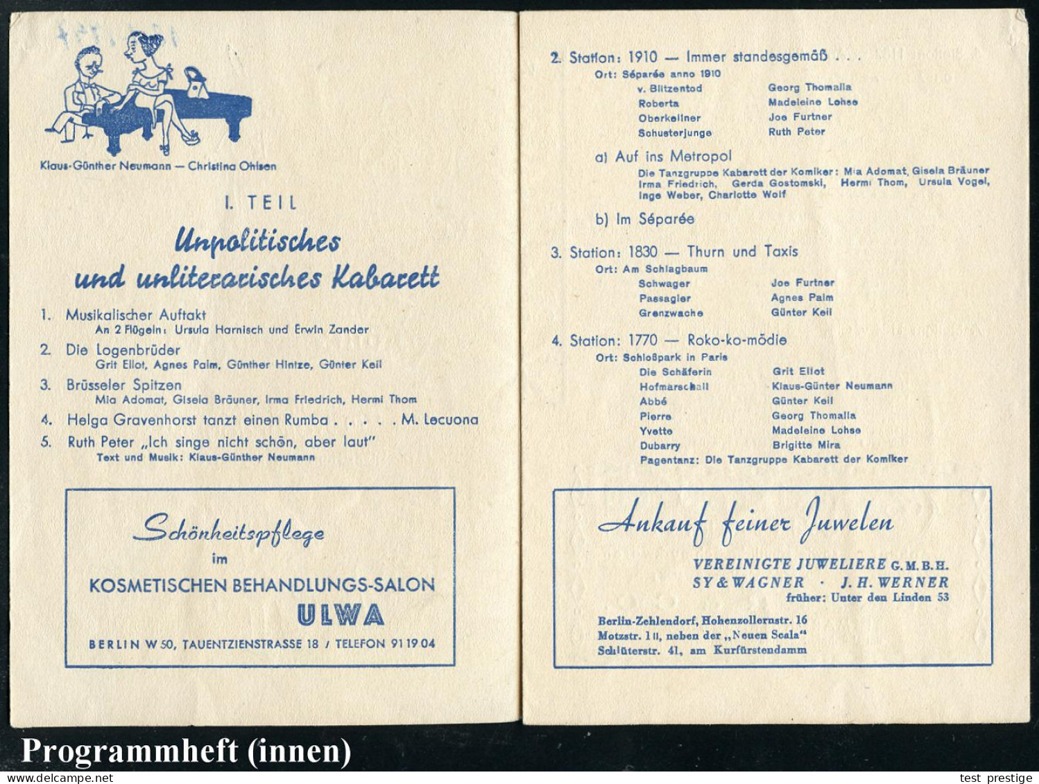 Berlin-Schöneberg 1947 (18.1.) Programm "Neue Scala" Am Nollendorfplatz "KABARETT DER KOMIKER", 8 Seiten Mit 9 Karrikatu - Theater