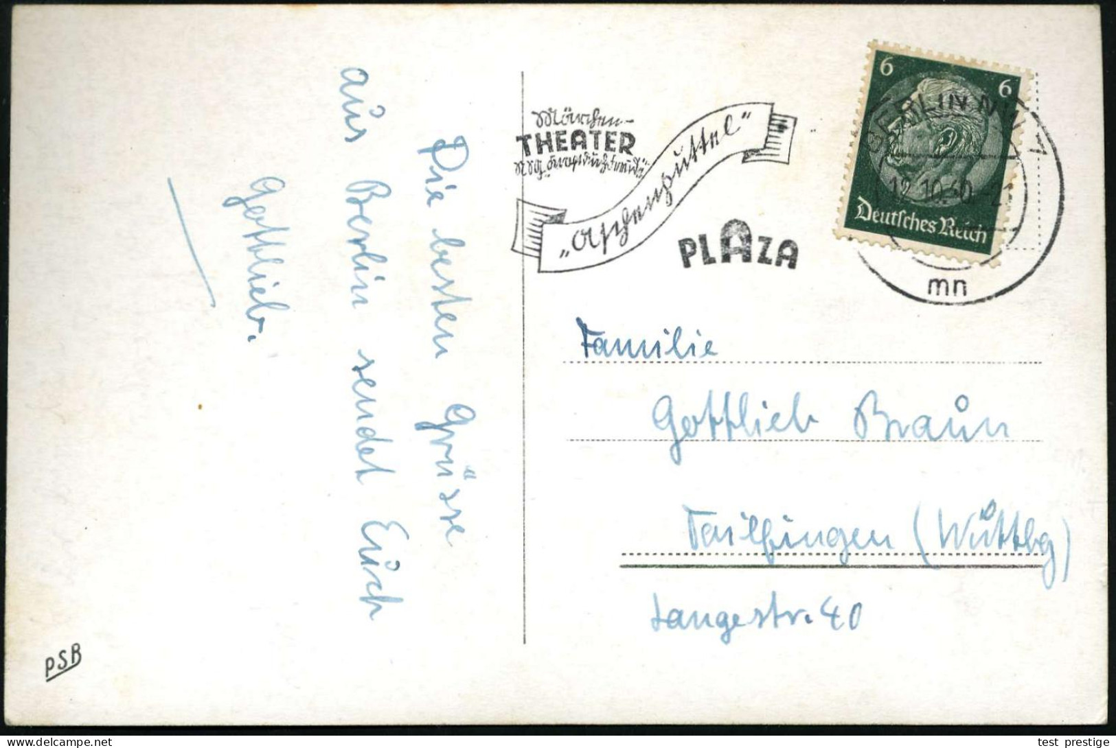 BERLIN NW7/ Mn/ Märchen-/ THEATER/ NSG. "K.d.F."/ "Aschenputtel"/ PLAZA 1940 (12.10.) Seltener MWSt, Teils In Sütterlin  - Writers