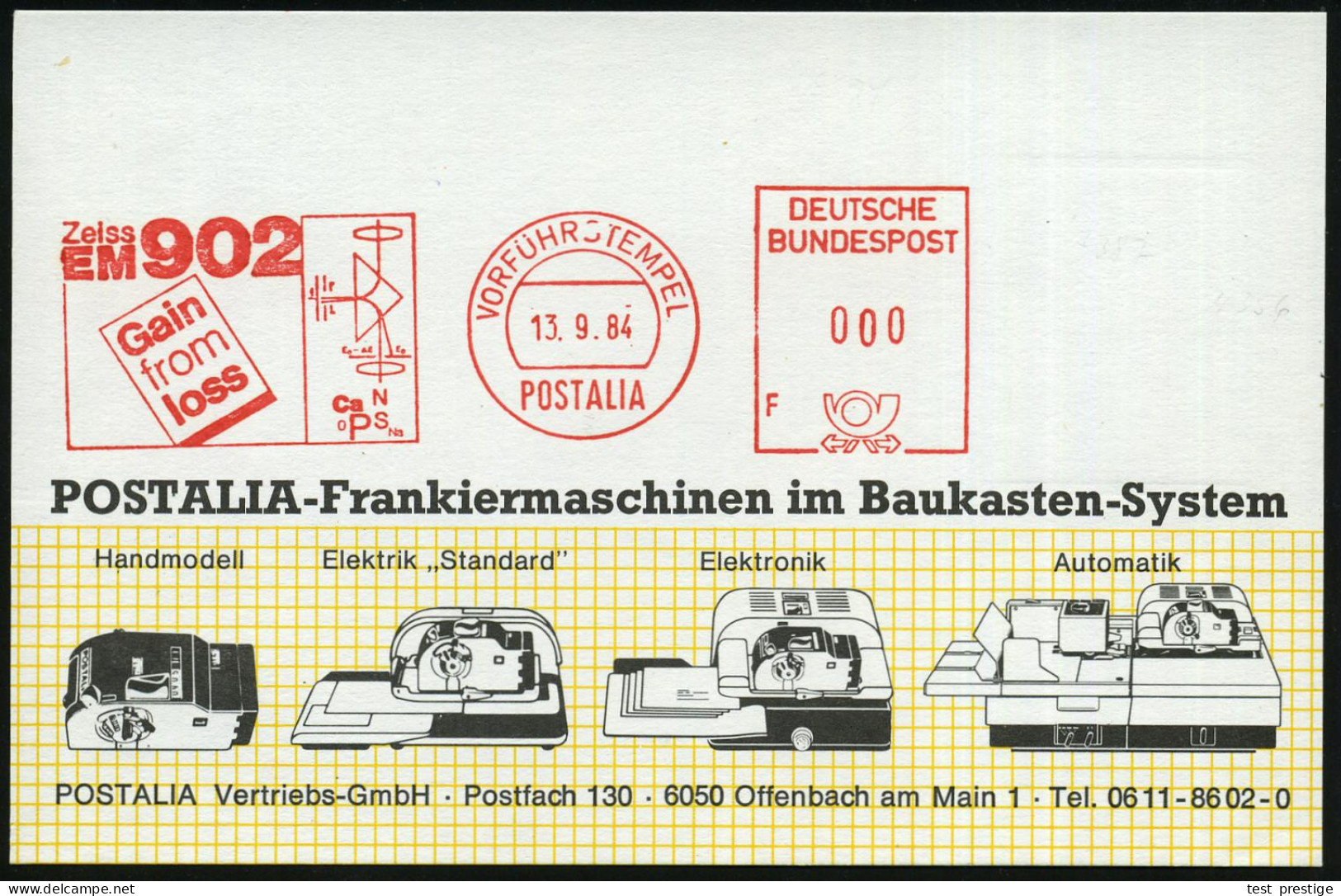 Oberkochen 1984 (13.9.) AFS: VORFÜHRSTEMPEL/POSTALIA/F/Zeiss/EM 902/Gain/from/loss.. = Geometr.-mathemat. Formel, Selten - Other