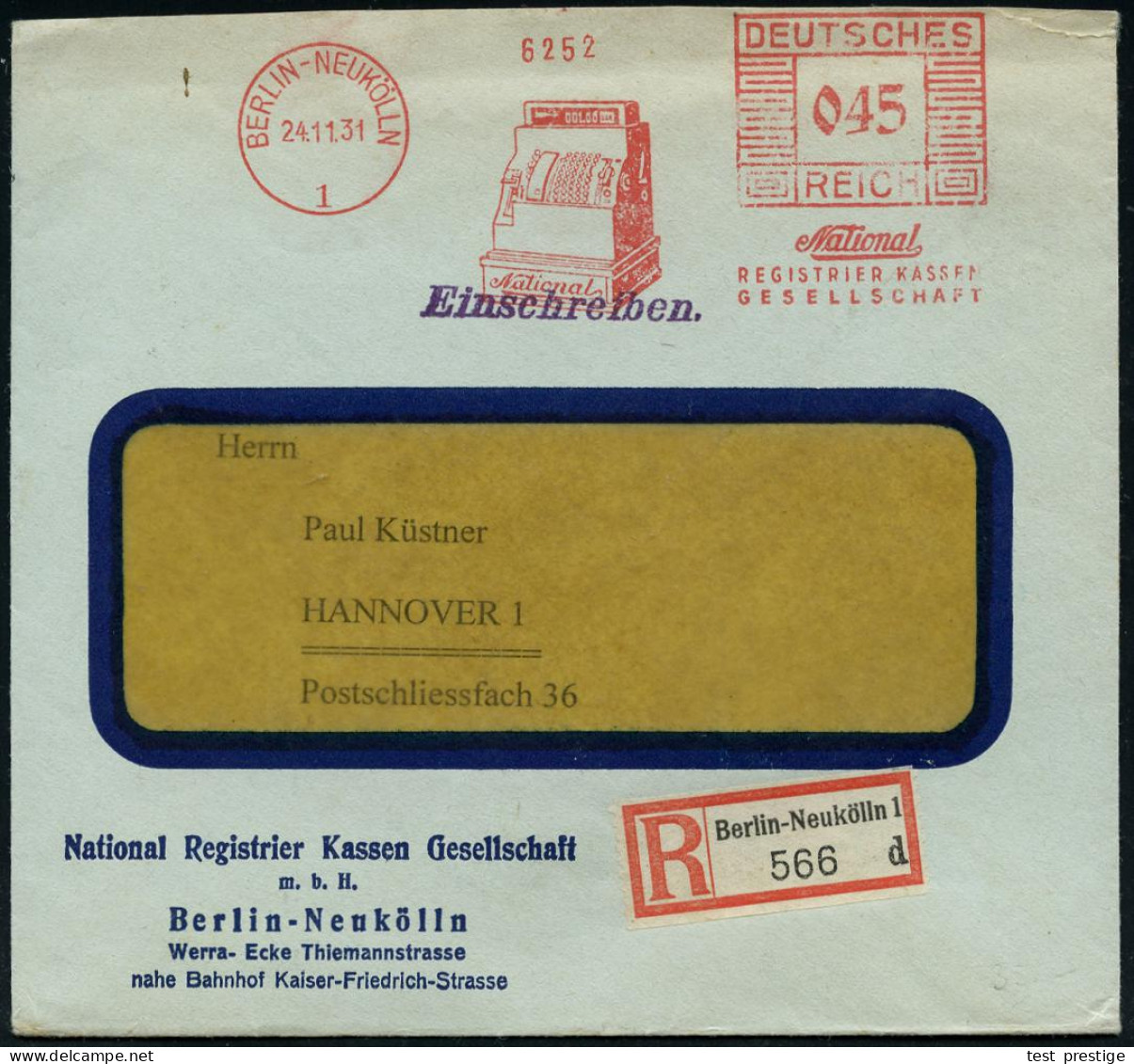 BERLIN-NEUKÖLLN/ 1/ National/ REGISTRIER KASSEN/ GES. 1931 (24.11.) Dekorativer  AFS Francotyp = Registrierkasse + RZ: B - Computers