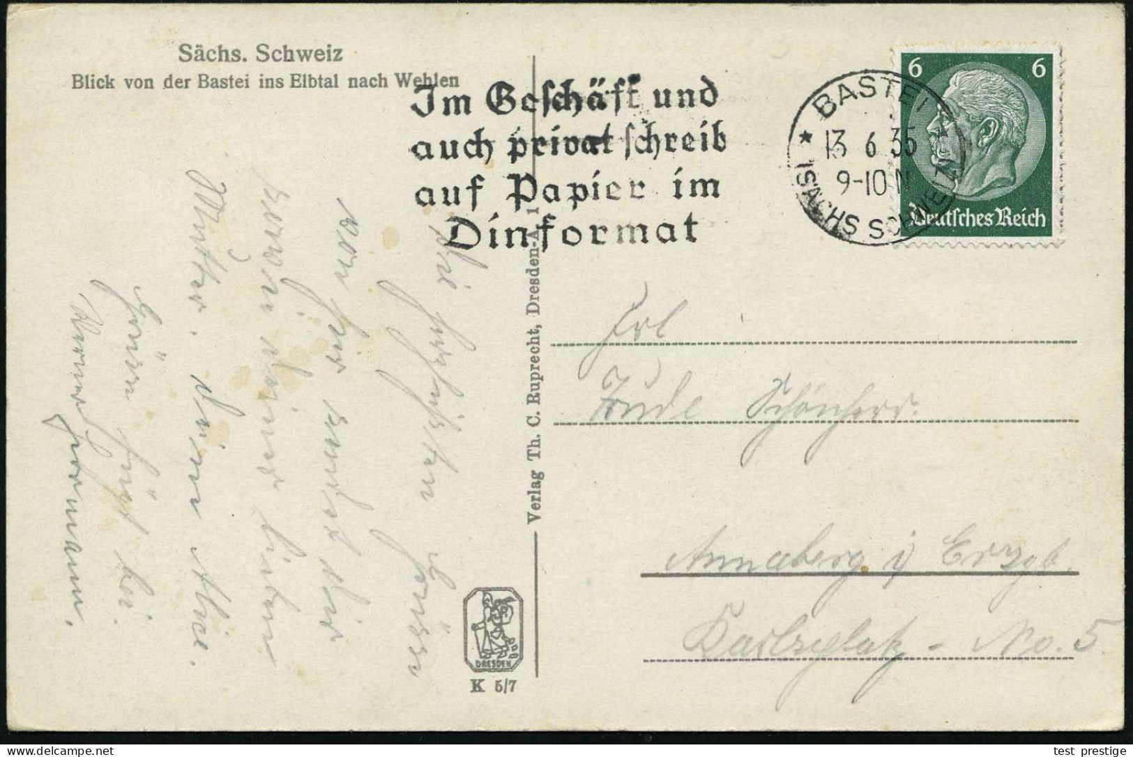 BASTEI/ *(SÄCHS SCHWEIZ)*/ Jm Geschäft U./ Auch Privat Schreib/ Auf Papier Im/ Dinformat 1935 (13.6.) Sehr Seltener MWSt - Otros