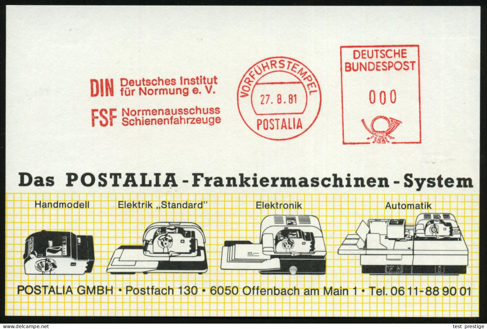 Berlin-Schöneberg 1981 AFS: VORFÜHRSTEMPEL/POSTALIA/DIN/ Deutsches Institut/für Normung EV./ FSF/ Normenausschuss/ Schie - Otros