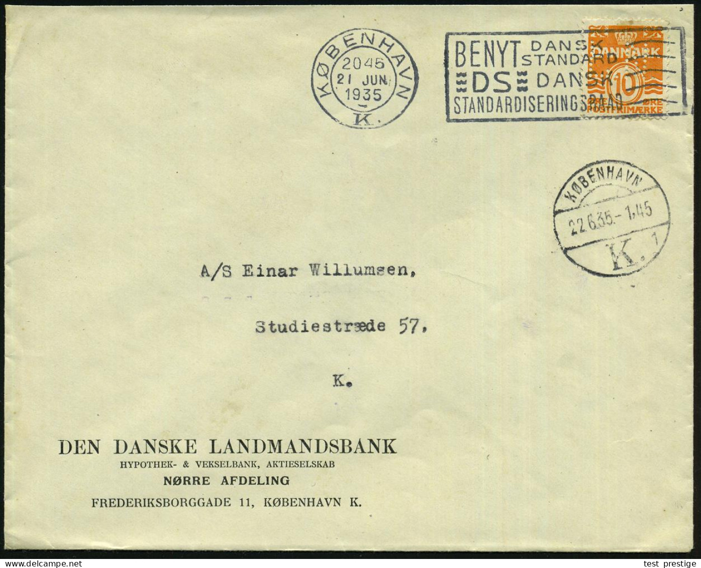 DÄNEMARK 1935 (21.6.) MWSt: KÖBENHAVN/K./BENYT DANSK/STANDARD/DS/DANSK/STANDARDISERINGSRAAD Klar Auf EF 10 Ö. Ziffer Ora - Otros