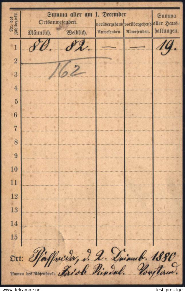 MEERANE 7-SACHS/ ** 1880 (2.12.) 1K Auf Statistik-Antwort-Kt.: Julius Pickenhahn.. Haushaltzählung In Pfäfferoda (n. Gla - Other