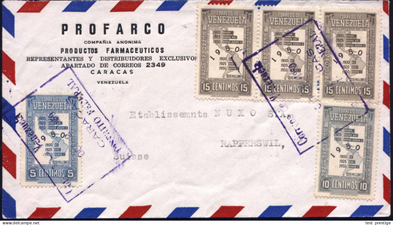 VENEZUELA 1950 (2.10.) 5 C., 10 C. U. 3x 15 C. "8. Volkszählung In Venezuela In Nord- U.Südamerika" ,motivreine Frankatu - Sonstige