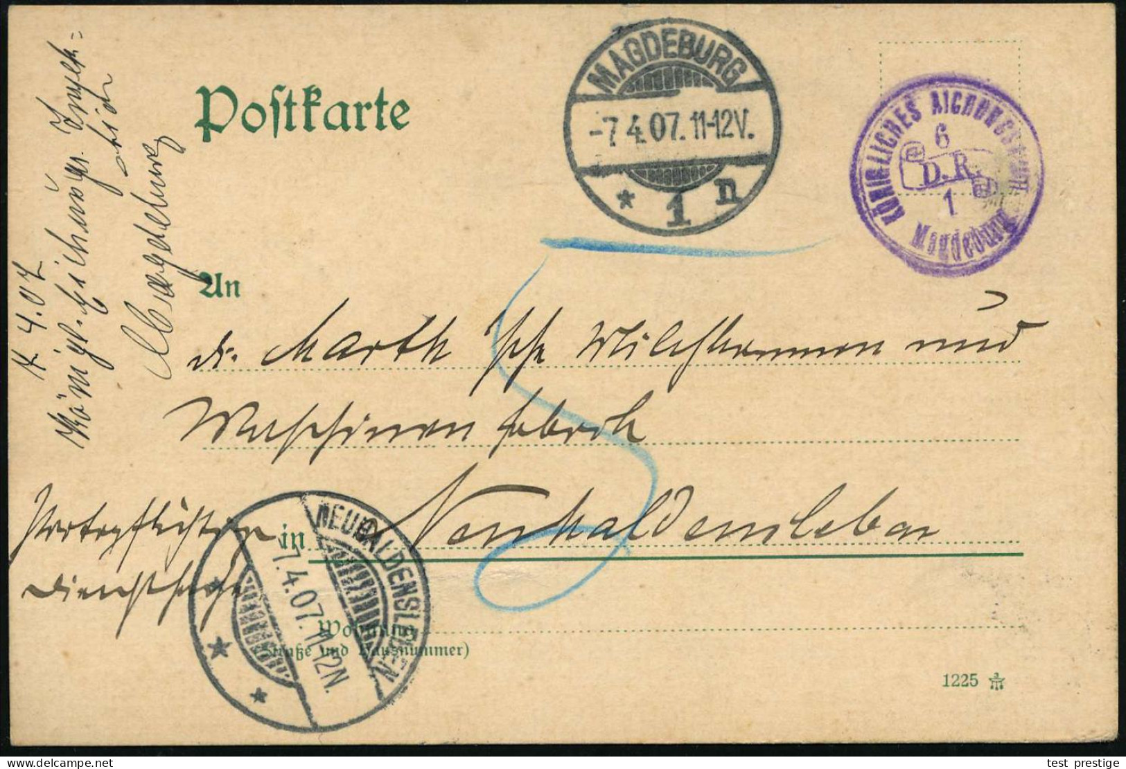 MAGDEBURG/ *1n 1907 (7.4.) 1K-Gitter + Viol. 2K-HdN: KÖNIGLICHES EICHGERICHT/6/D.R./1/ Magdeburg + Hs. "Potopflichtige D - Other