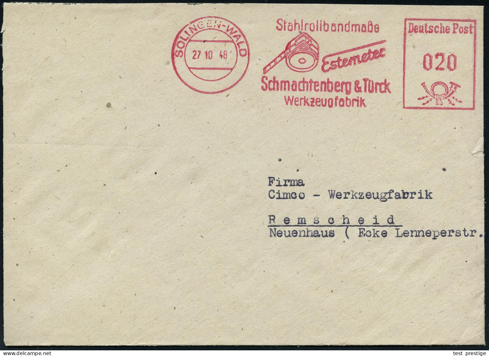 SOLINGEN-WALD/ Stahlrollbandmaße/ Estemeter/ Schmachtenberg & Türck 1948 (22.10.) AFS = Metall-Rollbandmaß Klar Auf Fern - Other