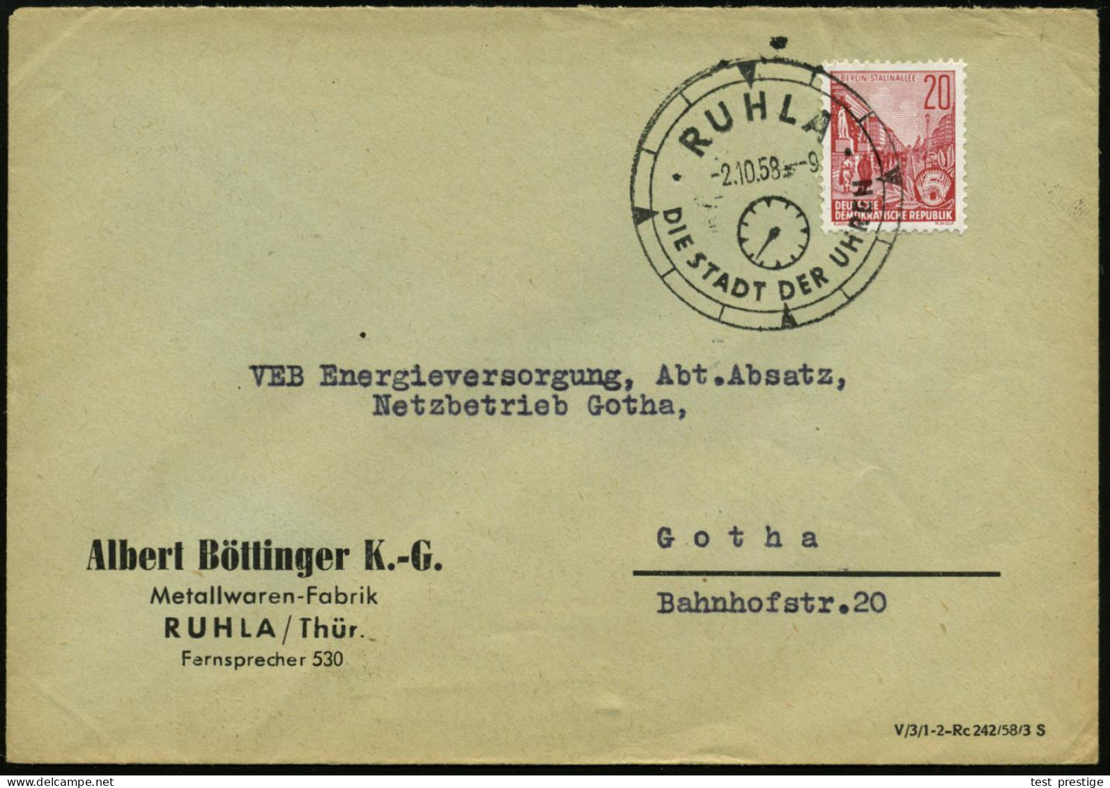 RUHLA/ DIE STADT DER UHREN 1958 (2.10.) HWSt In Sonderform Eines Zifferblatts + Sekundenanzeiger Klar Auf Firmen-Bf.: Al - Horlogerie