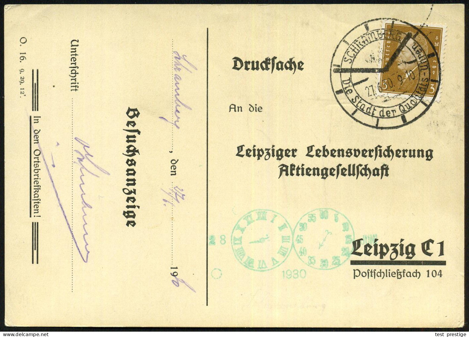 SCHRAMBERG/ Die Stadt Der Qualitäts-Uhren 1930 (27.6.) SSt In Form Eines Zifferblattes = Sonderform! , Sehr Klar Gest. F - Clocks