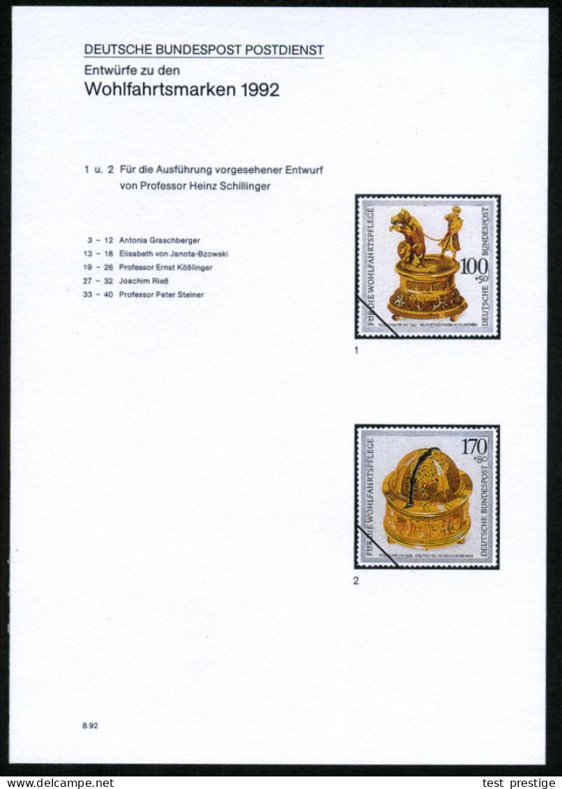 B.R.D. 1992 (Aug.) 100 + 50 Pf. Spieluhr Mit Tanzbär U. 170 + 80 Pf. Histor. Tischuhr, 40 Verschied. Alternativ-Color-En - Uhrmacherei