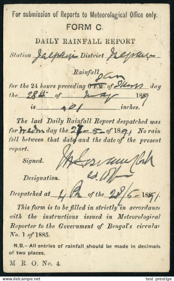 INDIEN 1891 (Mai) 1/4 A. Dienst-P Victoria Blau: Reports To Meteorological Office FORM C/  DAILY RAINFALL REPORT = Regen - Clima & Meteorología