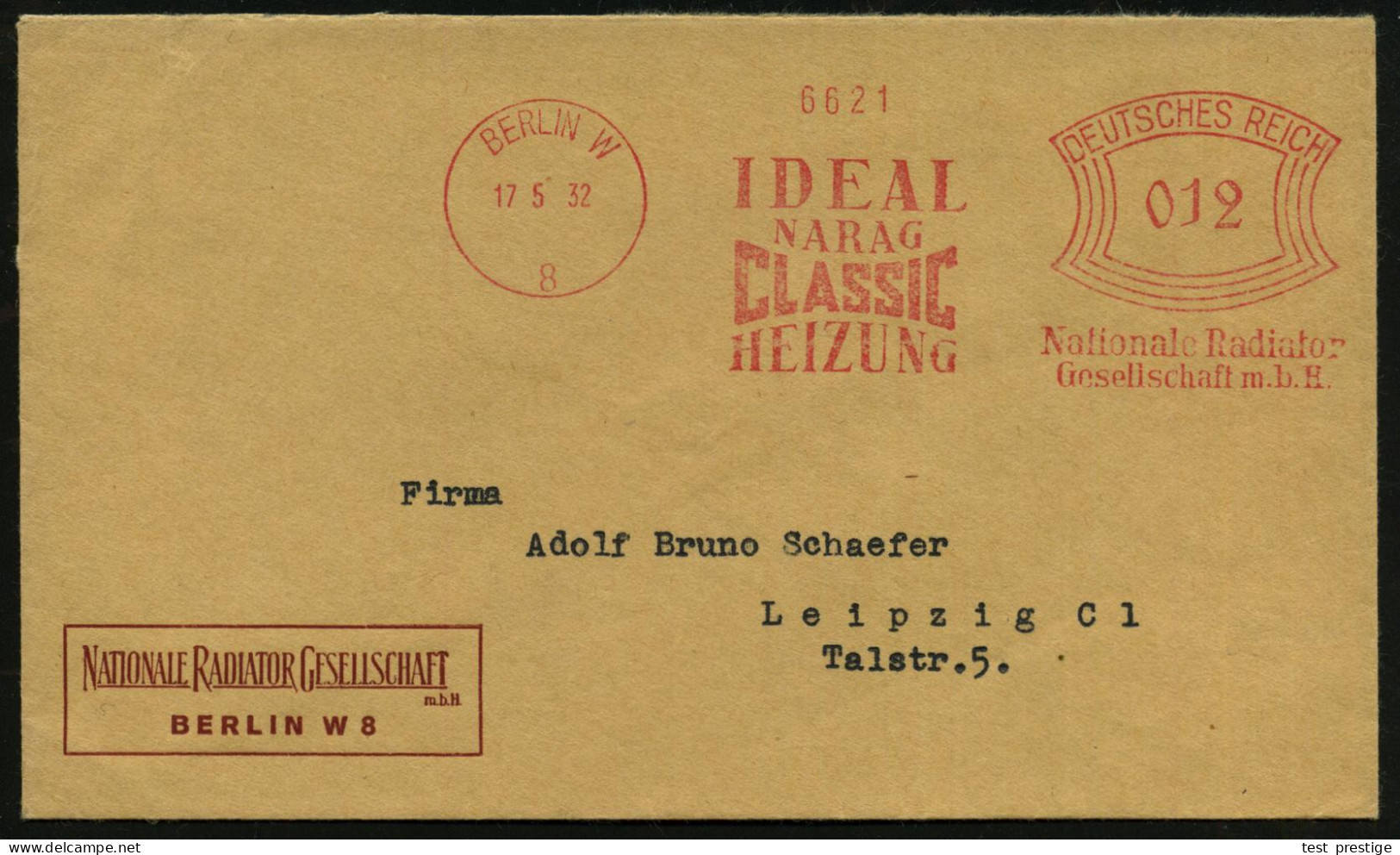 BERLIN W/ 8/ IDEAL/ NARAG/ CLASSIC/ HEIZUNG/ Nationale Radiator/ GmbH 1932 (17.5.) AFS Francotyp , Klar Gest. Firmen-Bf. - Other