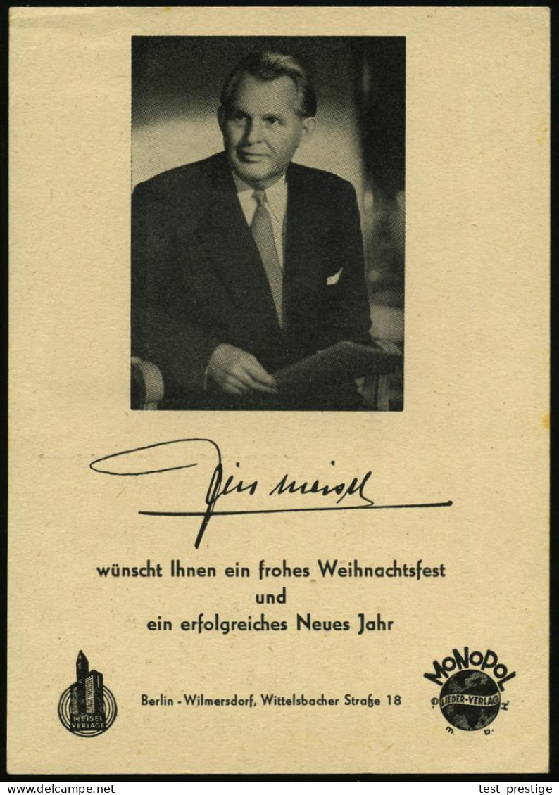 (1) BERLIN-WILMERSDORF 1/ MEISEL/ VERLAGE/ BÜHNE-MUSIK-FILM 1952 (20.12.) AFS Francotyp (Hochhäuser, Schallwellen) Rekla - Musique