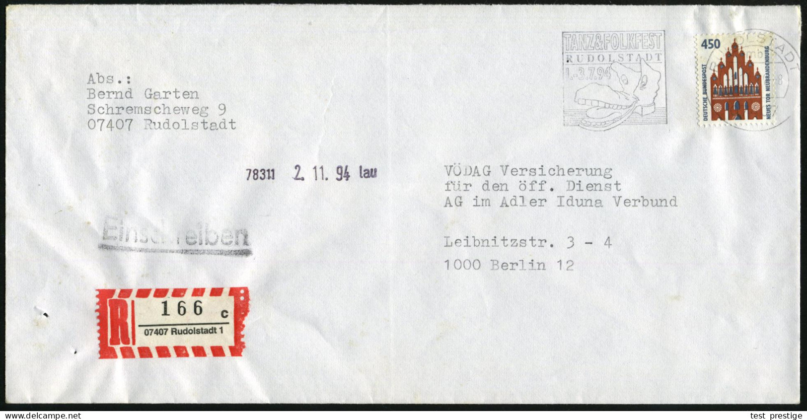 07407 RUDOLSTADT/ Mb/ TANZ & FOLKFEST.. 1994 (1.11.) MWSt = "singender" Stiefel + RZ: 07407 Rudolstadt 1/c, Selten Auf I - Music