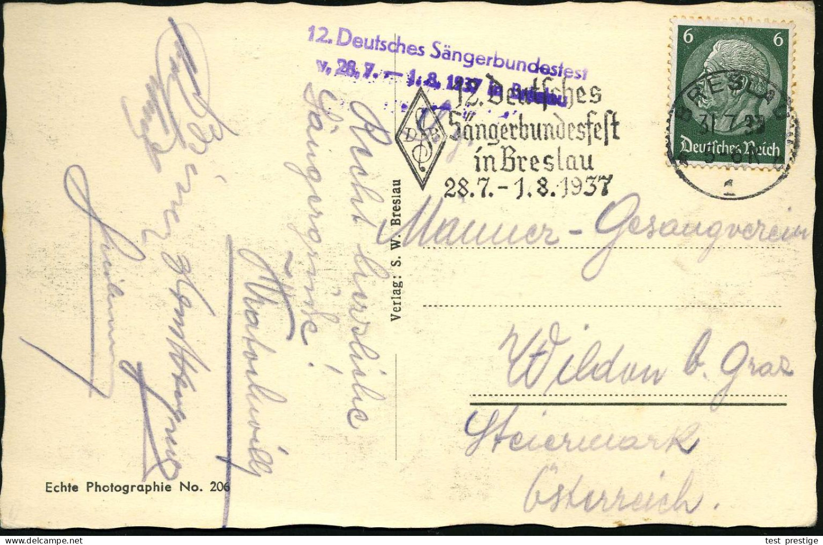 BRESLAU/ *1c/ 12.Deutsches/ Sängerbundesfest.. 1937 (Juli) MWSt = Violinschlüssel + Viol. 2L: 12. Deutsches Sänger-bunde - Música