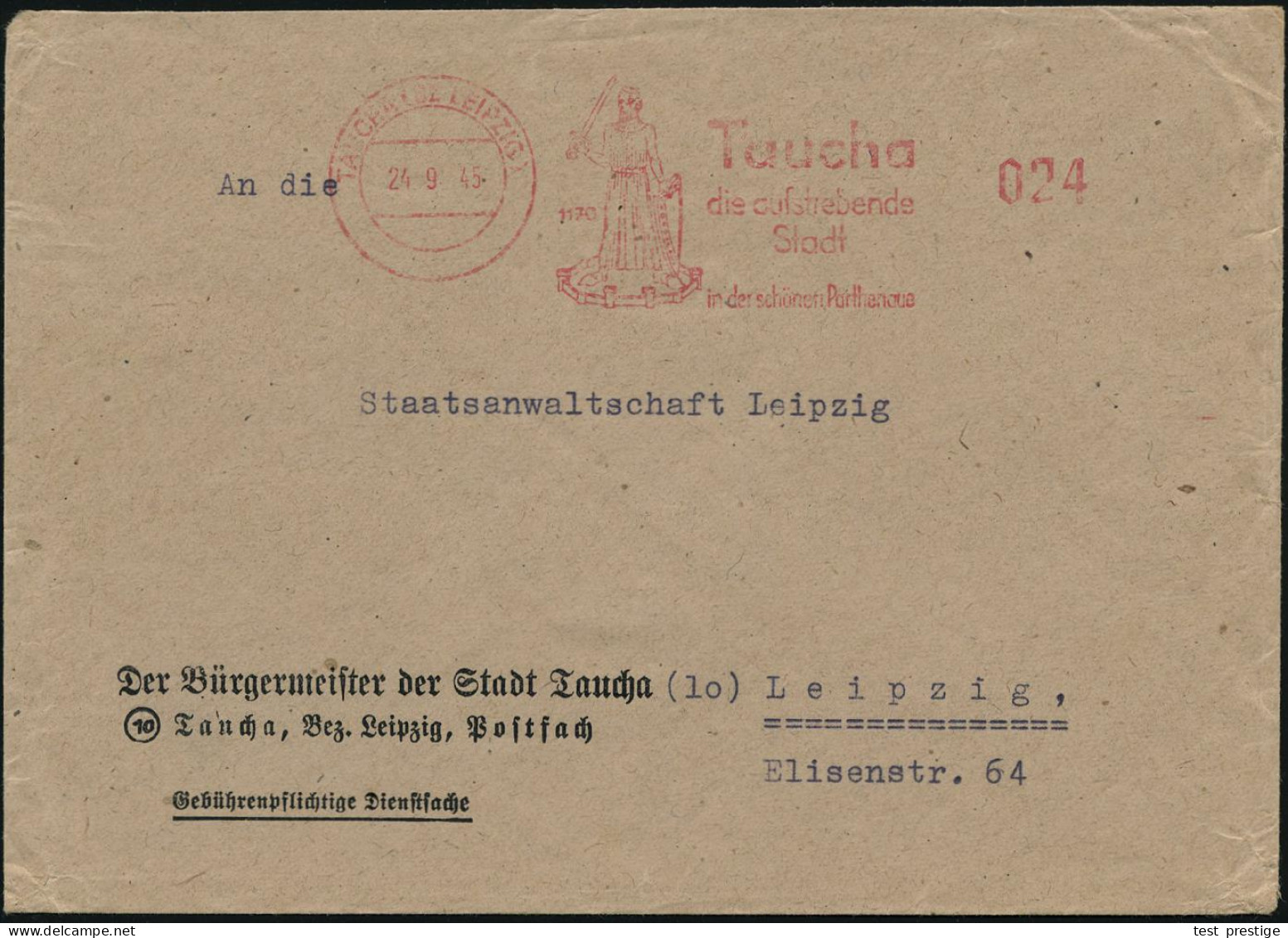 TAUCHA (BZ LEIPZIG)/ 1170 Die Aufstrebende/ Stadt.. 1945 (24.9.) Seltener, Vollständig Aptierter AFS Francotyp = Wertrah - Musique