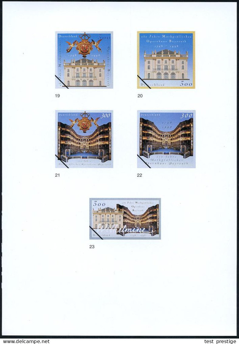 Bayreuth 1998 (Feb.) 300 Pf. "250 Jahre Markgräfliches Opernhaus Bayreuth" , 23 Verschied. Color-Alternativ-Entwürfe Der - Música