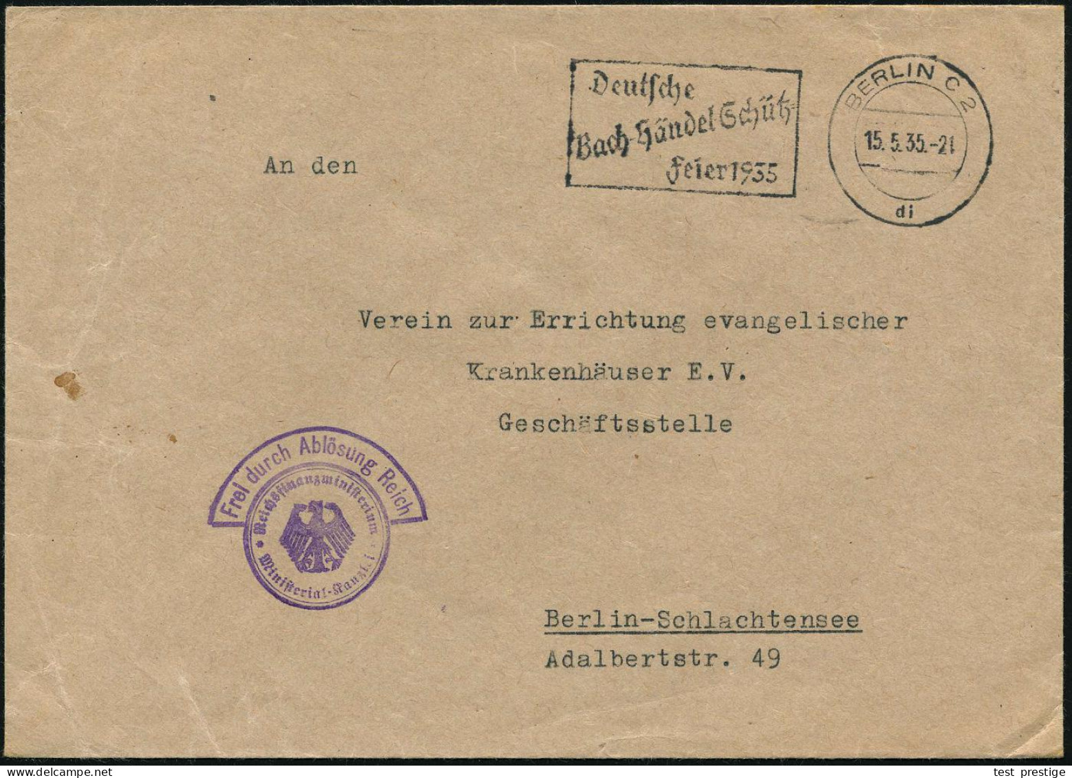 BERLIN C 2/ Di/ Deutsche/ Bach-Händel-Schütz=/ Feier 1935 (15.5.) MWSt + Viol. Segm.-HdN: FdAR/ Reichsfinanz-ministerium - Música