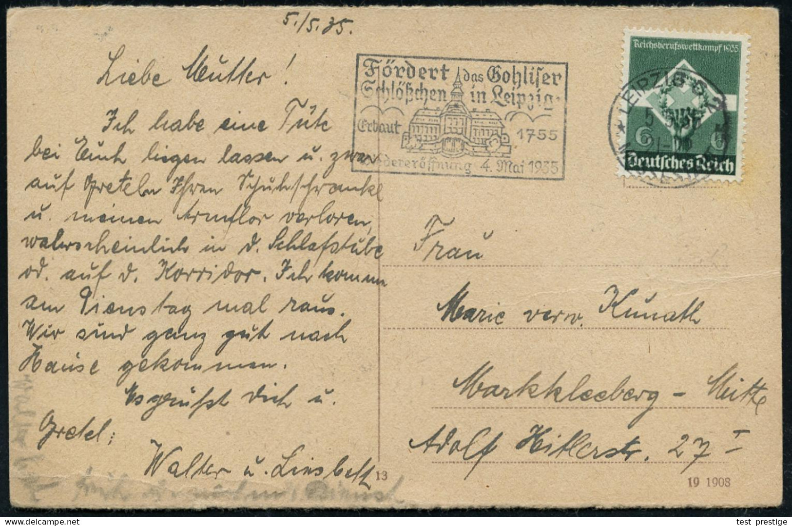 LEIPZIG C2/ *ff/ MESSESTADT/ Fördert Das Gohliser/ Schlößchen../ Erbaut 1755/ Wiedereröffnung 4.Mai 1935 (Mai) Seltener  - Musik