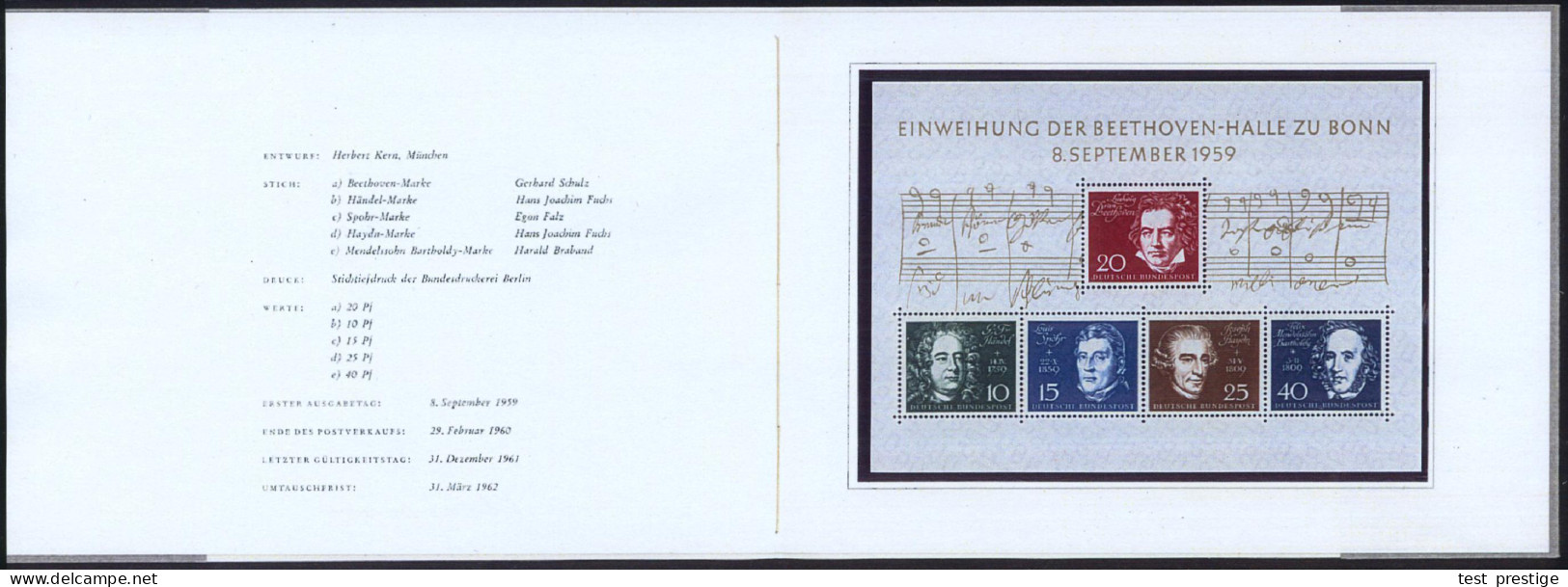 B.R.D. 1959 Beethoven-Block, Postfr. In Bütten-Exklusiv-Ministerheft D.Postministers (Faksimile "Stücklen") Querformat A - Music