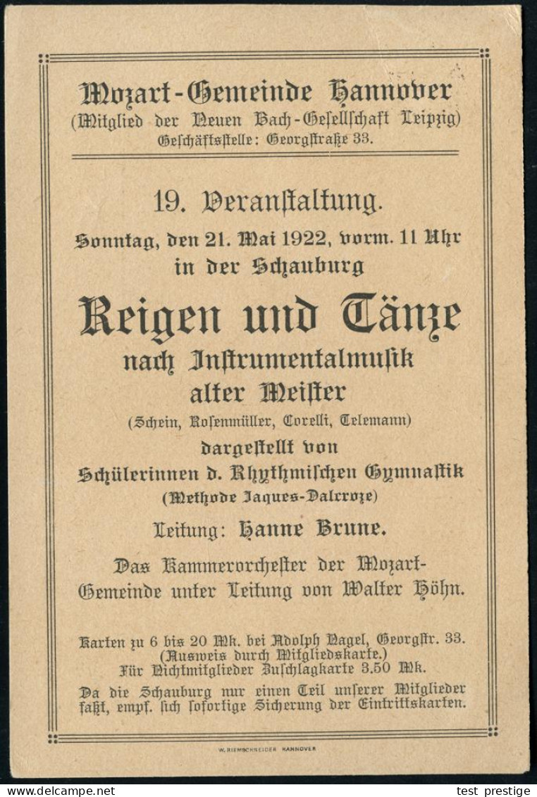 HANNOVER/ S1S/ Besucht Die/ Deutsche Gewerbeschau/ München 1922 (17.5.) MWSt Auf Einladungs-Karte: Mozart-Gemeinde, "Rei - Música