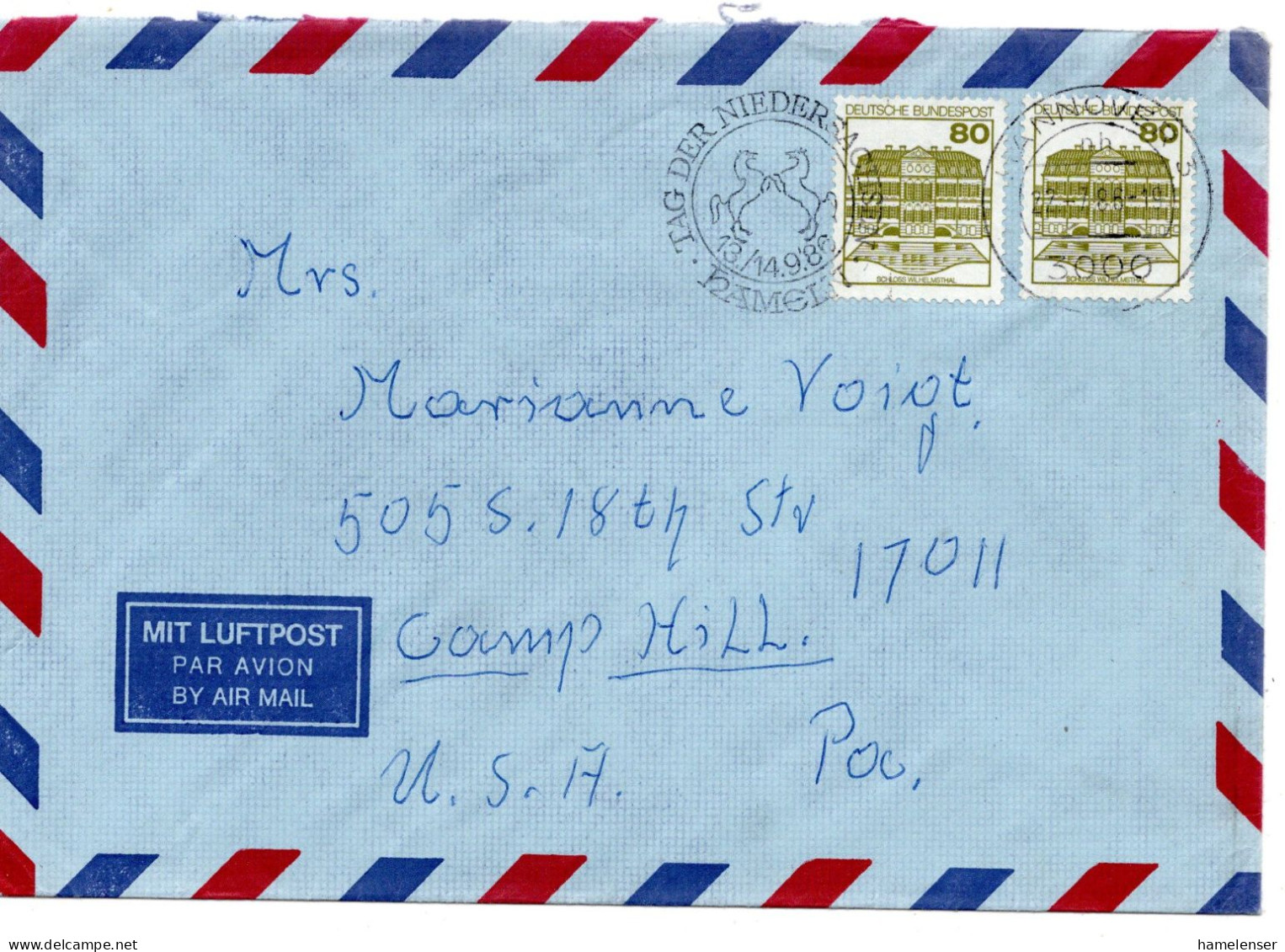 69784 - Bund - 1986 - 2@80Pfg SWK A LpBf HANNOVER - ... -> Camp Hill, PA (USA) - Storia Postale