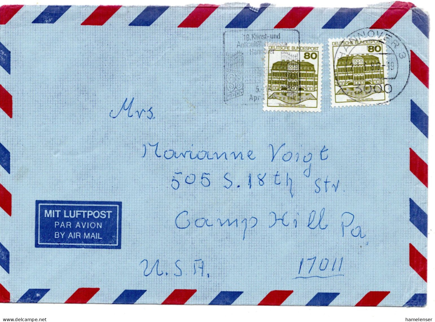 69785 - Bund - 1986 - 2@80Pfg SWK A LpBf HANNOVER - ... -> Camp Hill, PA (USA) - Storia Postale