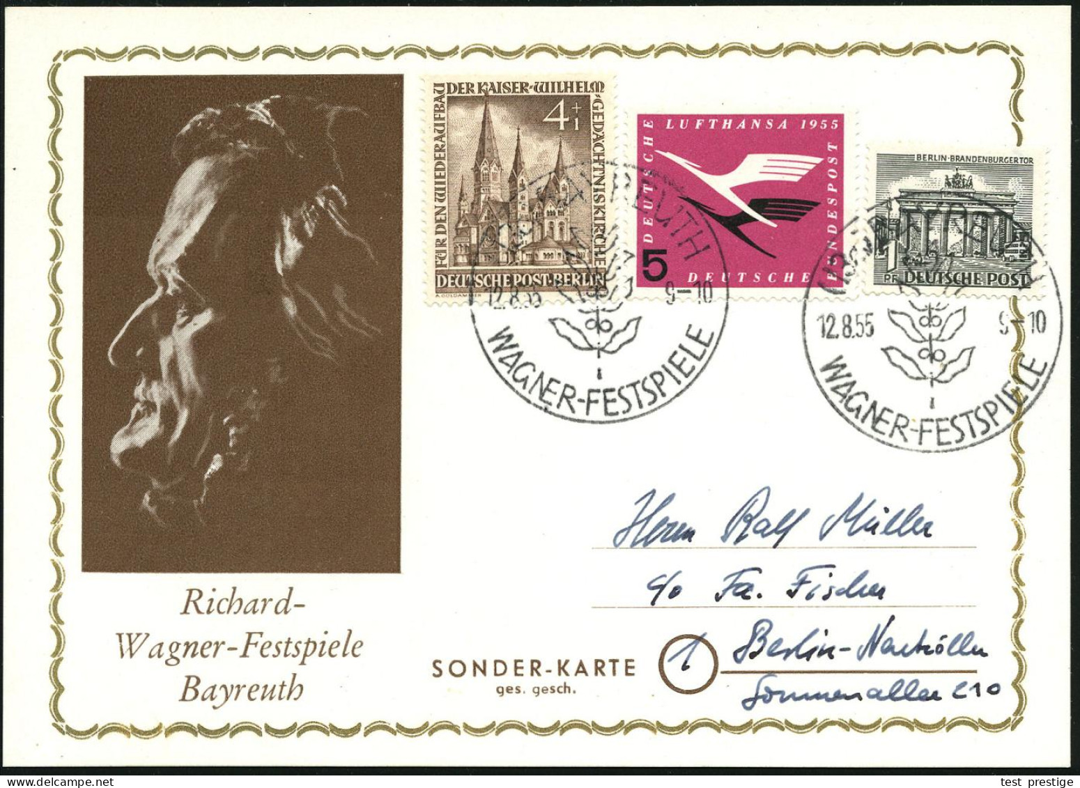 (13a) BAYREUTH/ WAGNER-FESTSPIELE 1955 (12.8.) SSt (Lorbeer) 2x Klar Auf Besserer Frankatur (Mi. + 25.- EUR) Portorichti - Muziek