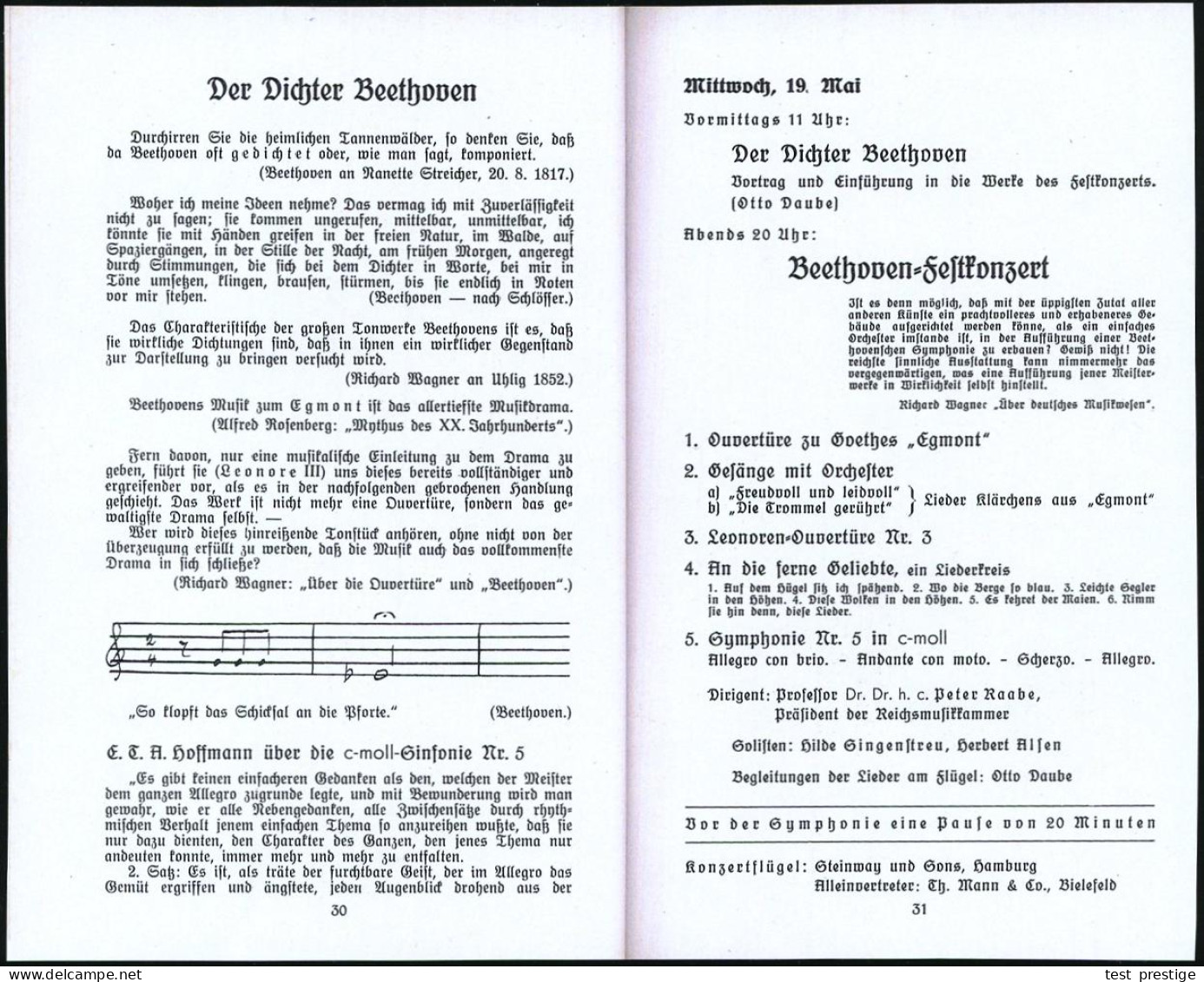 Detmold 1937 Orig. Programm-Broschüre "Richard-Wagner-Festwoche 1937" Detmold (Titel: Faksimiles V. Beethoven U. R.Wagne - Musik