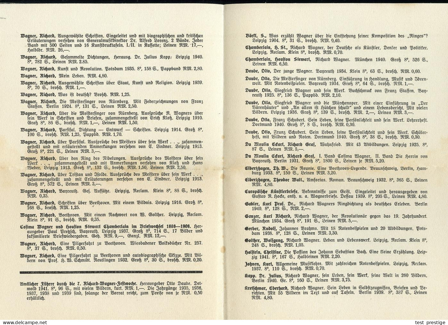 Detmold 1941 Reklame-Faltblatt Erst Schnelle-Verlag: "Musikliteratur Richard Wagner.." (Faltblatt A5) Mit Preisen U. Bes - Music