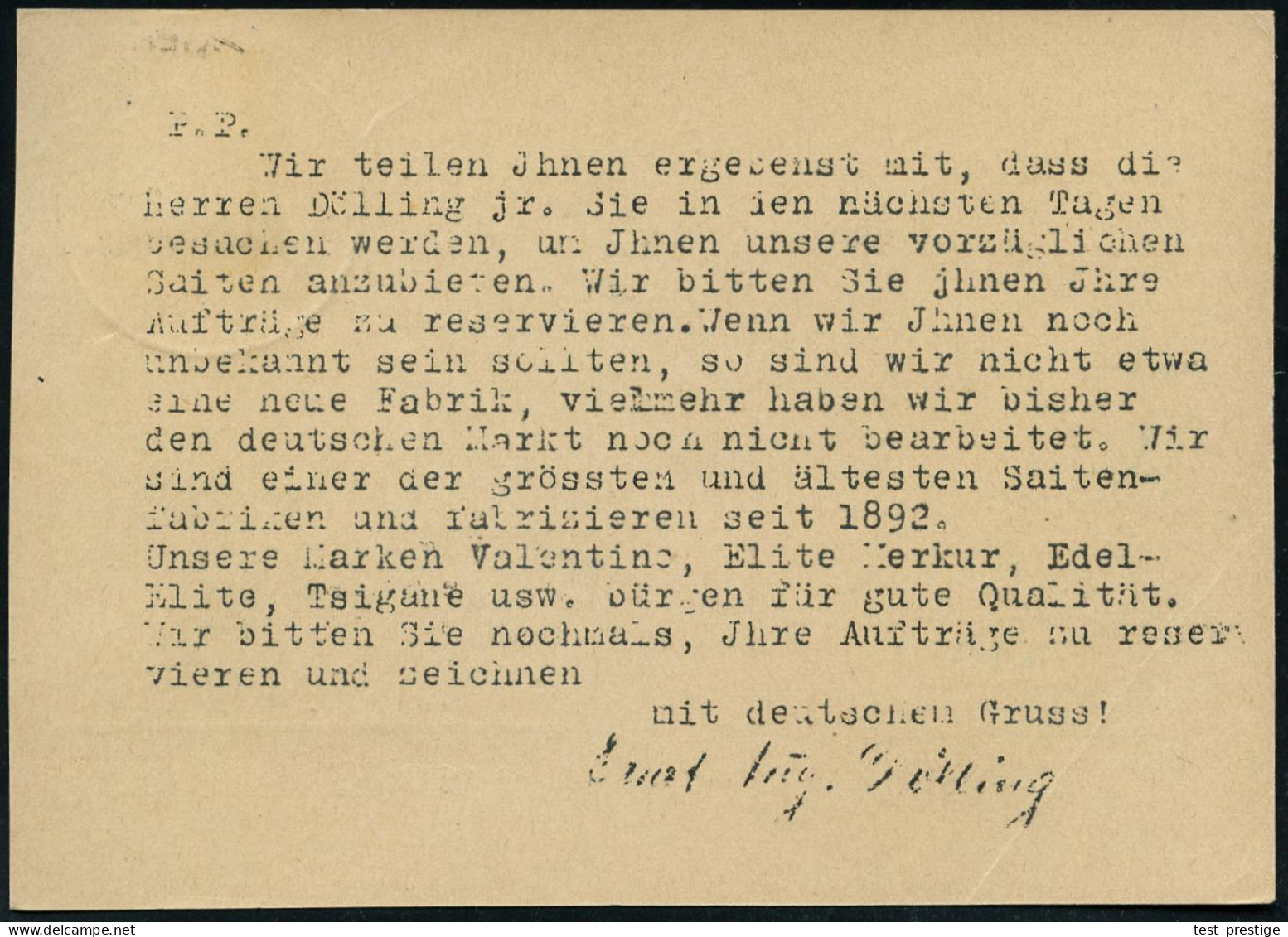 MARKNEUKIRCHEN/ Musikinstrumentenbau 1937 (16.10.) HWSt = Geige U. Trompete Auf Firmen-Kt.:  E. A. Dölling.. Saitenfabri - Music