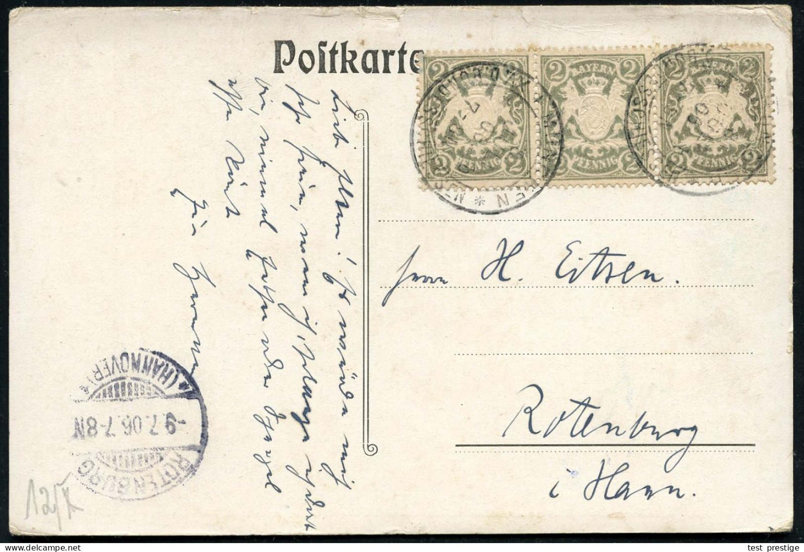 MÜNCHEN/ *b/ XV.D.BUNDESSCHIESSEN 1906 (8.7.) Seltener SSt Auf 3x 2 Pf. Bayern, Wappen, Grau , Passender Color-Künstler- - Music